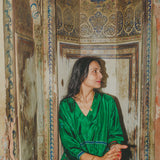 VERA KAFTAN DRESS, GREEN SILK