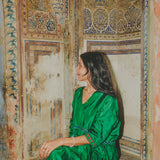 VERA KAFTAN DRESS, GREEN SILK
