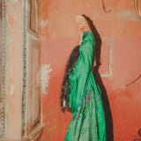 VERA KAFTAN DRESS, GREEN SILK