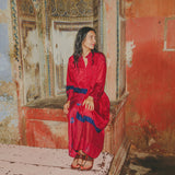ARIES PANEL DRESS, RED BANDHINI SILK
