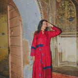 ARIES PANEL DRESS, RED BANDHINI SILK