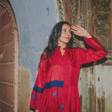 ARIES PANEL DRESS, RED BANDHINI SILK