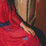 ARIES PANEL DRESS, RED BANDHINI SILK