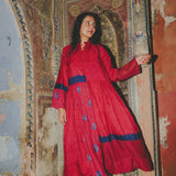 ARIES PANEL DRESS, RED BANDHINI SILK