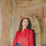 ARIES PANEL DRESS, RED BANDHINI SILK