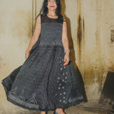 MIDNIGHT DRESS SLEEVELESS, BLACK COTTON SILK