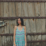 RAE SLIP, TURQUOISE // INDIGO STRIPE COTTON