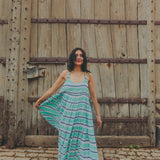 RAE SLIP, TURQUOISE // INDIGO STRIPE COTTON