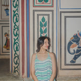 RAE SLIP, TURQUOISE // INDIGO STRIPE COTTON