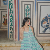 RAE SLIP, TURQUOISE // INDIGO STRIPE COTTON