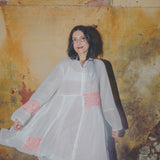 JASPER DRESS, IVORY // PINK EMBROIDERY COTTON