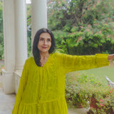 KEYA DRESS, LIME CHIKAN EMBROIDERY
