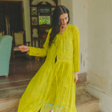 KEYA DRESS, LIME CHIKAN EMBROIDERY
