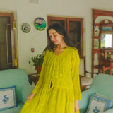KEYA DRESS, LIME CHIKAN EMBROIDERY