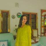 KEYA DRESS, LIME CHIKAN EMBROIDERY