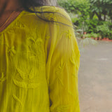KEYA DRESS, LIME CHIKAN EMBROIDERY
