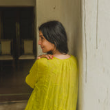 KEYA DRESS, LIME CHIKAN EMBROIDERY