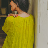 KEYA DRESS, LIME CHIKAN EMBROIDERY