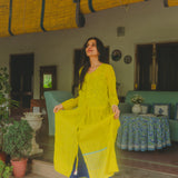 KEYA DRESS, LIME CHIKAN EMBROIDERY