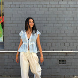 SHANTI PEPLUM BLOUSE, BLUE LACE VOILE
