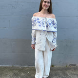 SKY SHIRT, IVORY // INDIGO JAMDANI COTTON