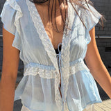 SHANTI PEPLUM BLOUSE, BLUE LACE VOILE