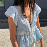 SHANTI PEPLUM BLOUSE, BLUE LACE VOILE