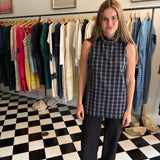TULIPA HALTER VEST / / GREY CHECK COTTON