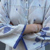 MAHI MAXI KAFTAN, IVORY // INDIGO JAMDANI COTTON