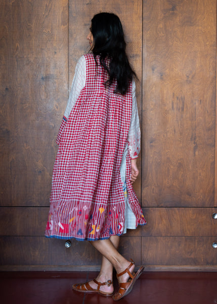 VELA DRESS, WHITE // RED JAMDANI