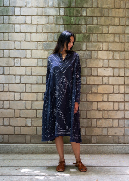 CIRCLE BANDHANI DRESS, INDIGO