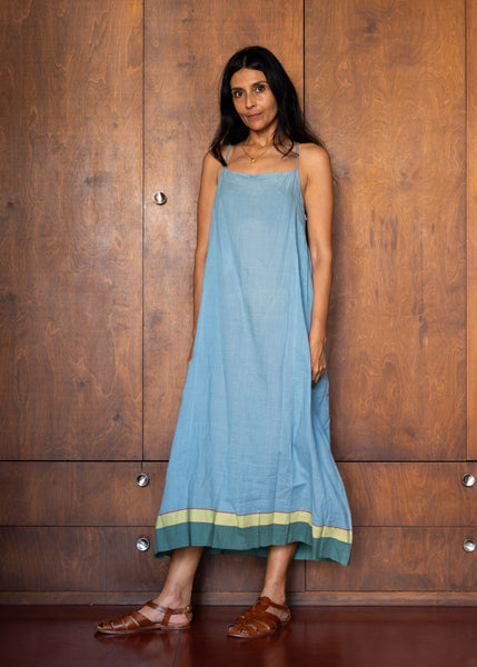 NEELA SLIP, BLUE COTTON