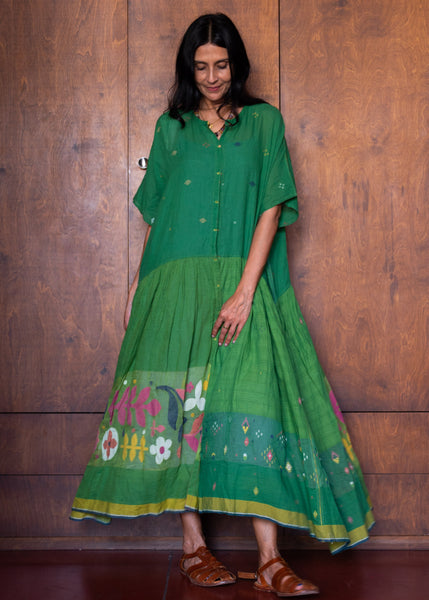 RASA FLORAL SHIRTDRESS, GREEN JAMDANI