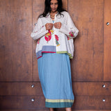 MEERA SHIRT, WHITE BLOCKPRINT COTTON