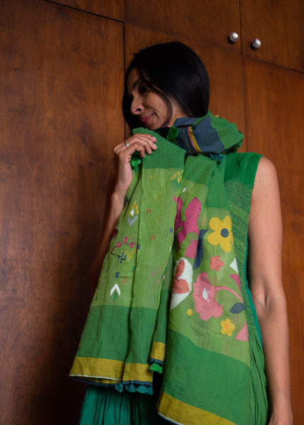 RASA SCARF, GREEN/BOTANIC COTTON