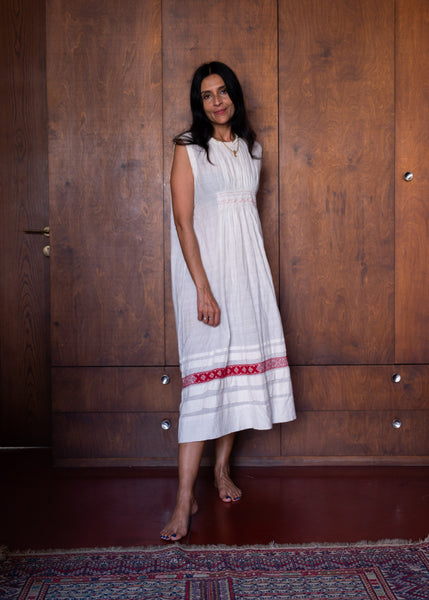 SARIKA DRESS, IVORY COTTON