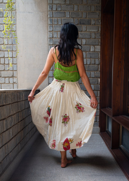 MARONE SKIRT, RED / WHITE BOTANIC