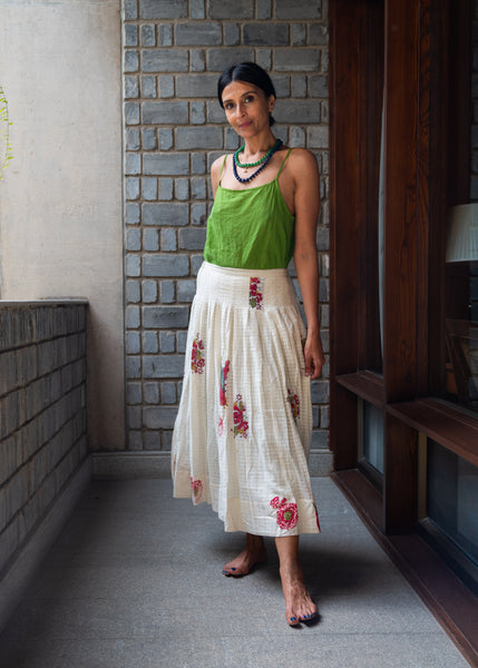 MARONE SKIRT, RED / WHITE BOTANIC