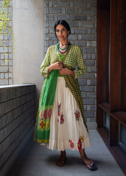 SAANVI OVERLAY, GREEN // WHITE COTTON