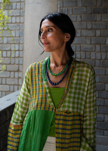 SAANVI OVERLAY, GREEN // WHITE COTTON