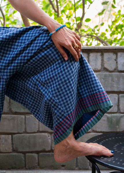 NILA PANT, BLUE CHECK COTTON