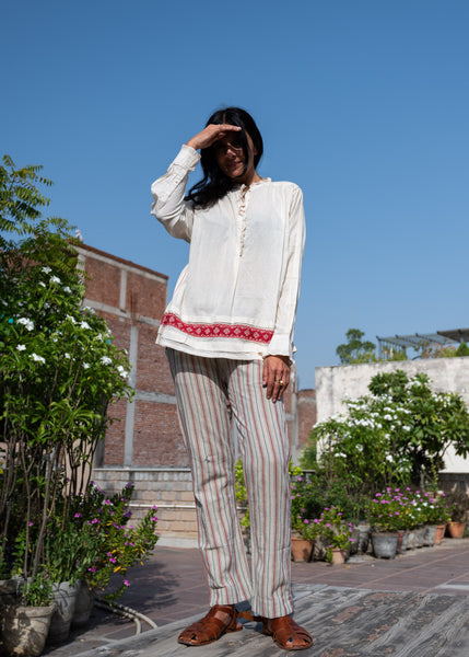 VANI SHIRT, IVORY // RED COTTON