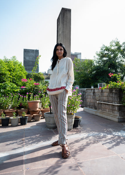 VANI SHIRT, IVORY // RED COTTON