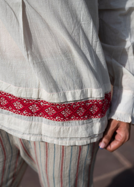 VANI SHIRT, IVORY // RED COTTON