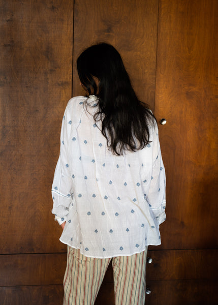 NINA SHIRT, WHITE COTTON JAMDANI