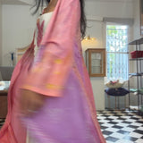 PALEMO PANEL DRESS, PINK BANDHINI SILK