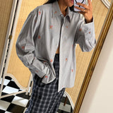 LOTUS SHIRT,  GREY FLORAL EMBROIDERY GINGHAM COTTON