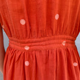 THAMES RUFFLE DRESS, POLKA BURNT ORANGE JAMDANI
