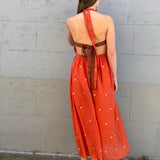LUNA HALTER DRESS, POLKA BURNT ORANGE JAMDANI