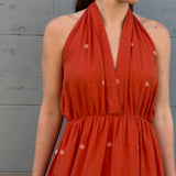 LUNA HALTER DRESS, POLKA BURNT ORANGE JAMDANI